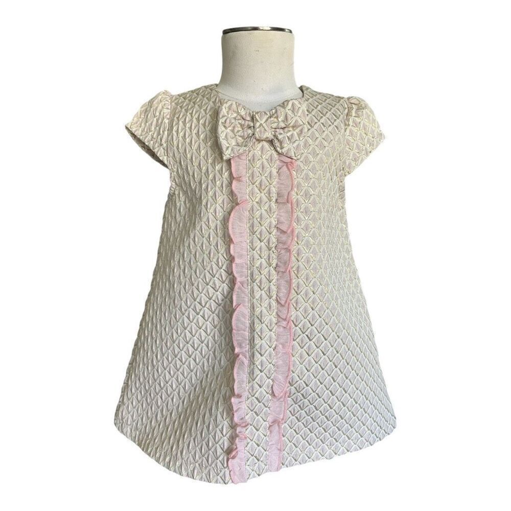 Baby Girls Fiorella Baby Cap Sleeve Metallic Bow A-Line Dress - Sz 18 mo